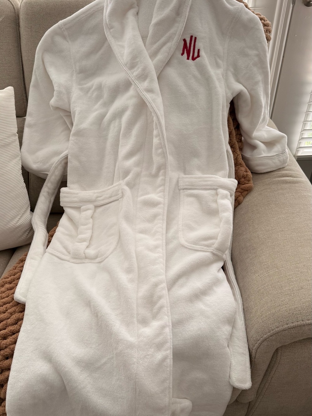 White Plush Hooded Robe with Monogram - Women